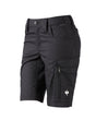 Engelbert Strauss women's e.s. concrete light shorts in black, shown as a clean front product image highlighting the above-knee workwear cut, waistband, and functional pocket placement.