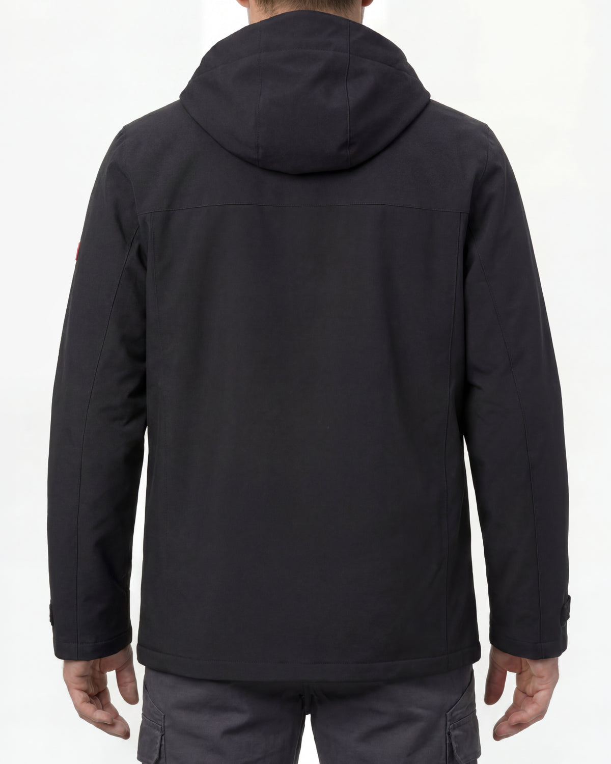 STRAUSS e.s.e:pic waterproof rain coat in black worn, back view
