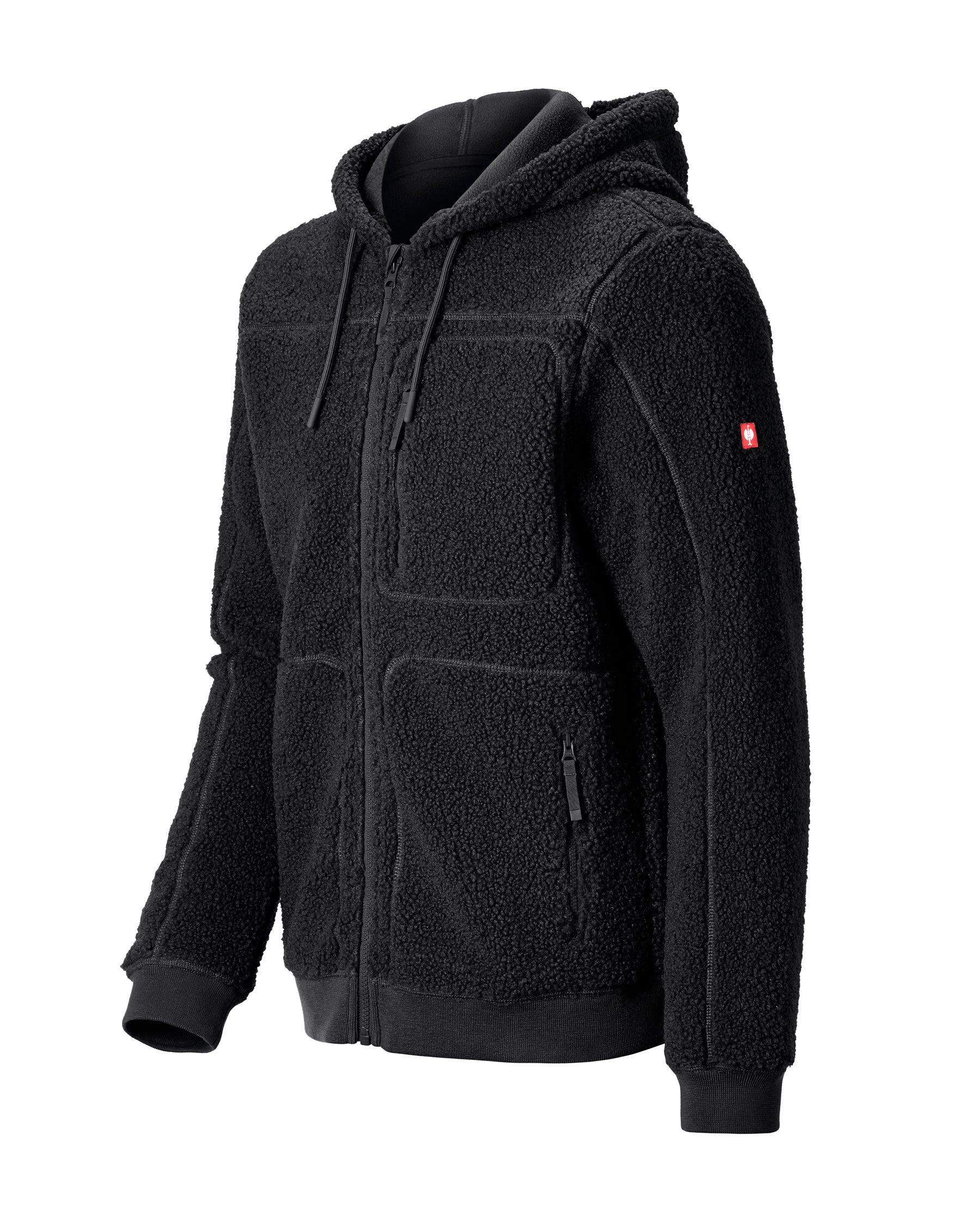 STRAUSS e.s.e:pic hooded sherpa fleece jacket in black