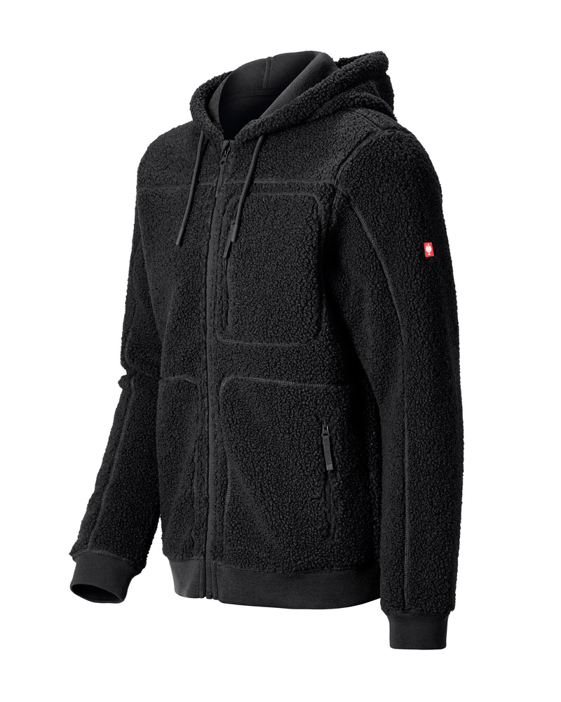 STRAUSS e.s.e:pic hooded sherpa fleece jacket in black