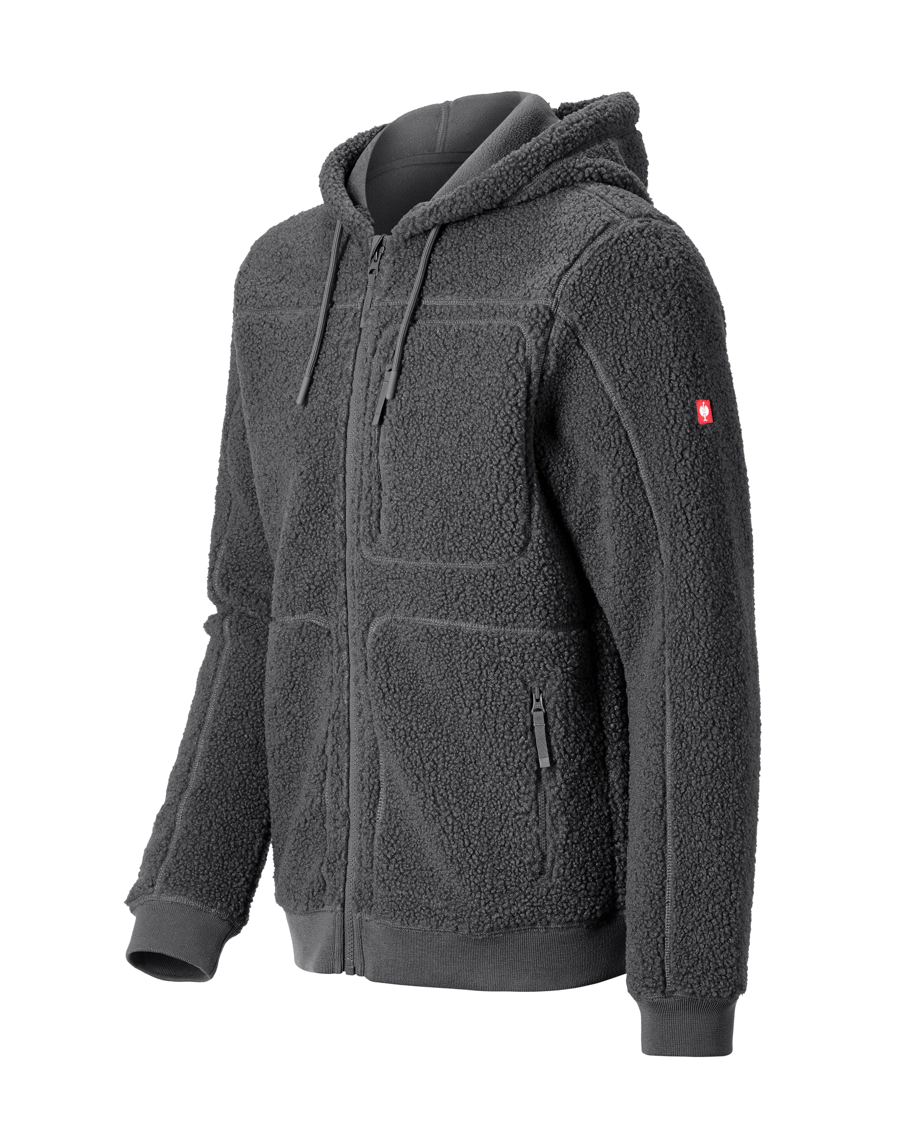 STRAUSS e.s.e:pic hooded sherpa fleece jacket in carbon gray