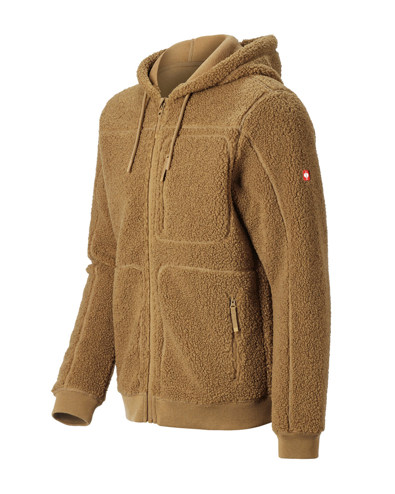STRAUSS e.s.e:pic hooded sherpa fleece jacket in almond brown
