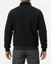 STRAUSS e.s.e:pic sherpa fleece jacket in black worn, back view