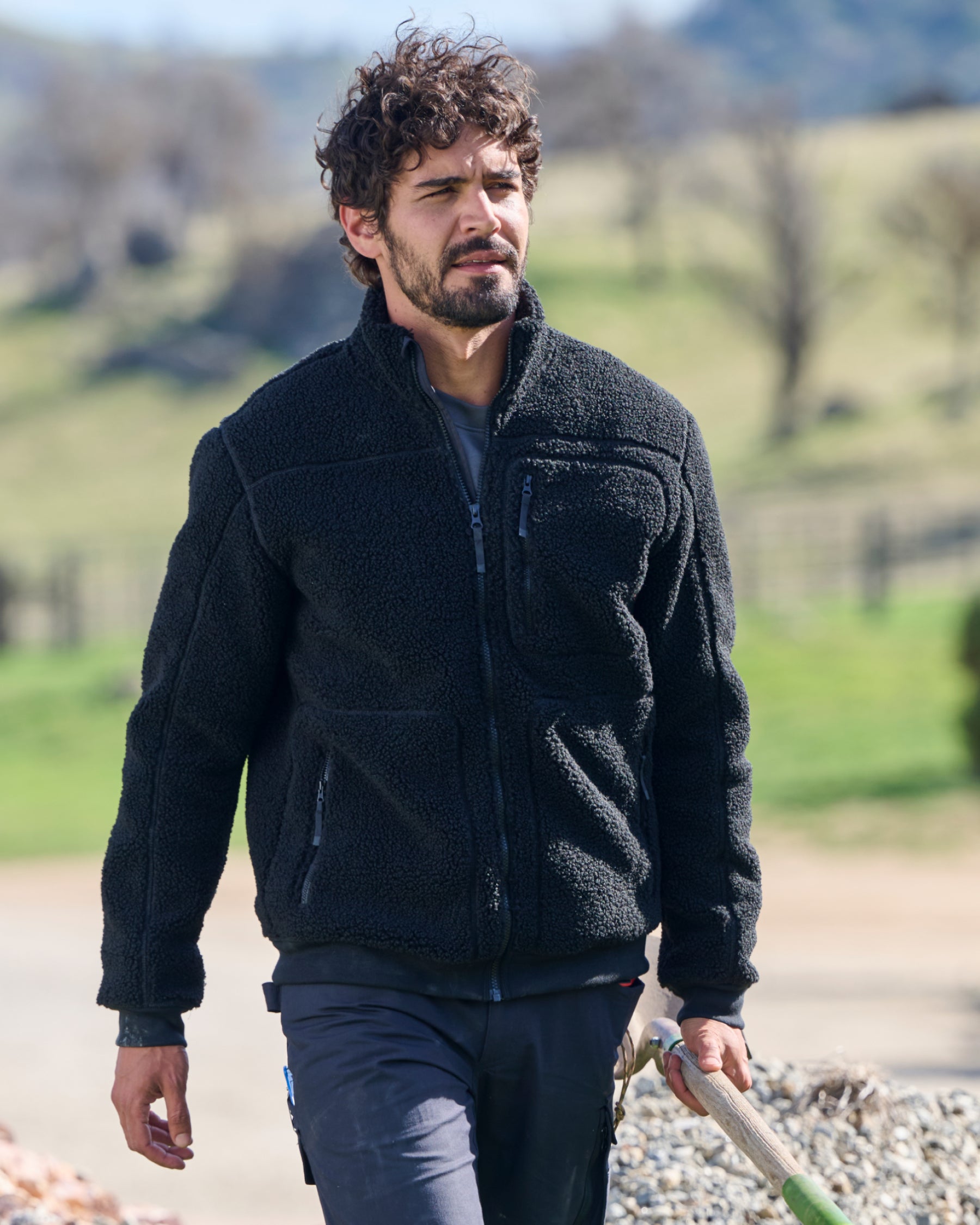 STRAUSS e.s.e:pic sherpa fleece jacket in black paired with workwear