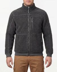 STRAUSS e.s.e:pic sherpa fleece jacket in carbon gray worn, front view