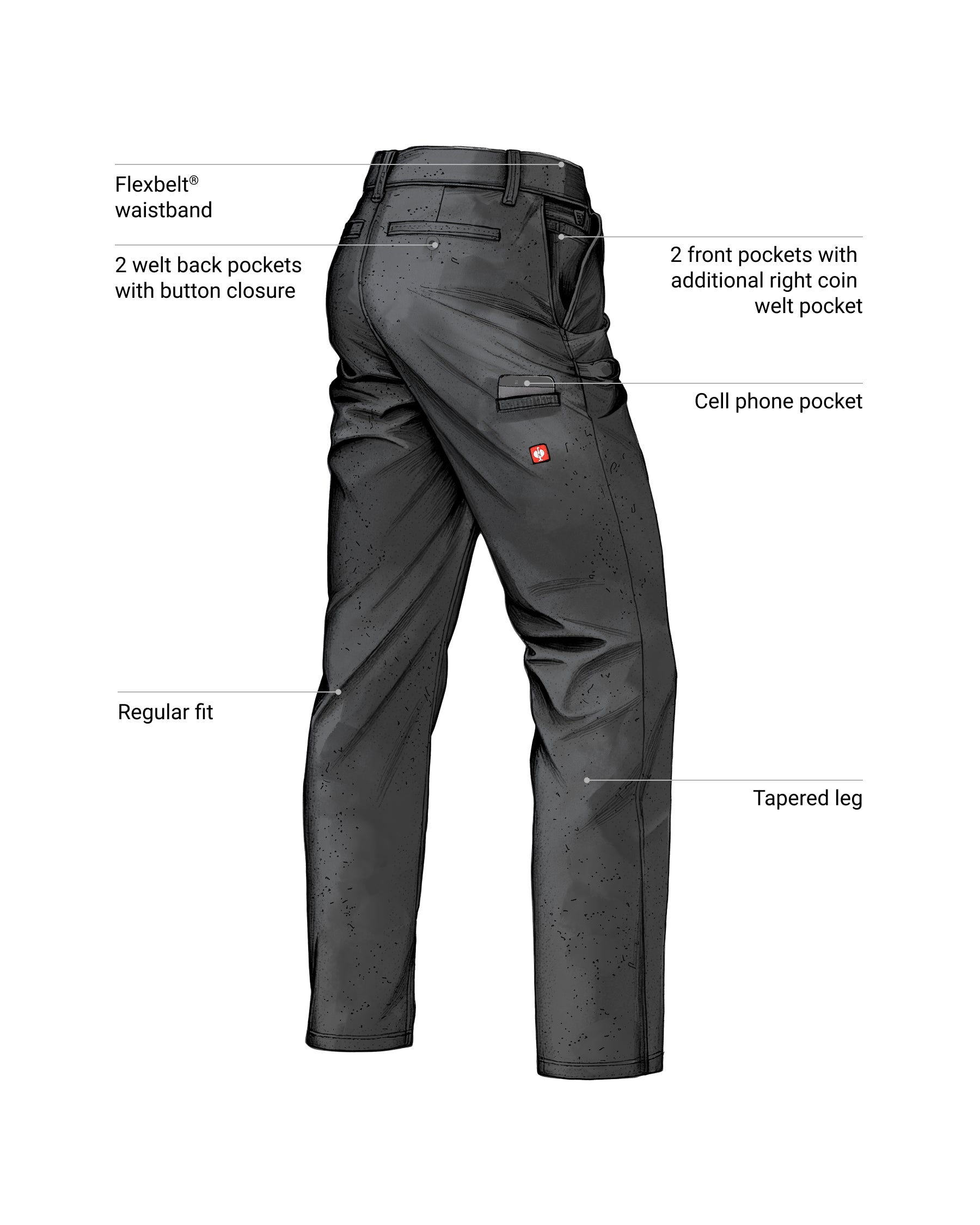 Feature view of Chino Pants e.s.e:pic in black, showing chino fabric and pockets