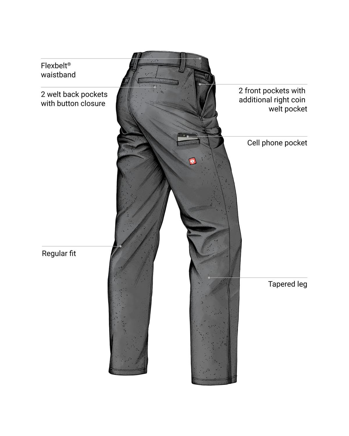 Feature view of Chino Pants e.s.e:pic in carbon gray, showing chino fabric and pockets