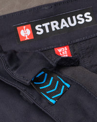 Close-up of chino pocket and waistband on Chino Pants e.s.e:pic in nero blue