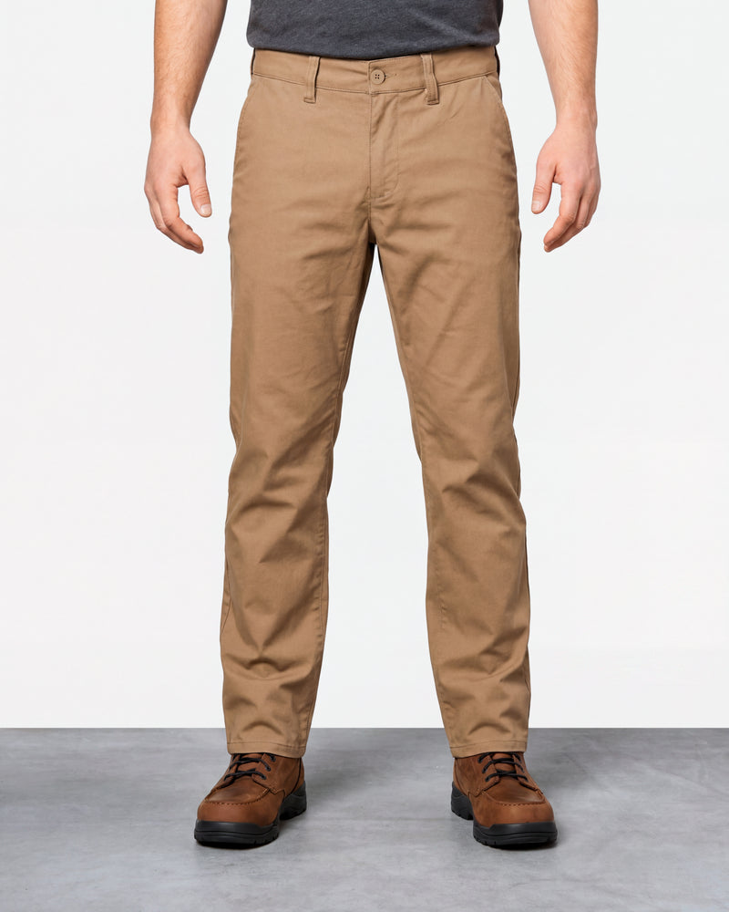 Chino Pants e.s.e:pic in almond brown worn by a model, front view