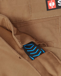 Close-up of chino pocket and waistband on Chino Pants e.s.e:pic in almond brown