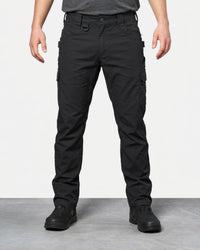 Twill Cargo Work Pants e.s.e:pic in black worn by a model, front view