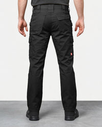 Twill Cargo Work Pants e.s.e:pic in black worn by a model, rear view