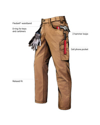 Feature view of Twill Cargo Work Pants e.s.e:pic in almond brown, showing cargo pocket details