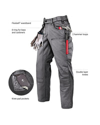 Feature view of Double Front Twill Cargo Work Pants e.s.e:pic in carbon gray, showing cargo pocket details