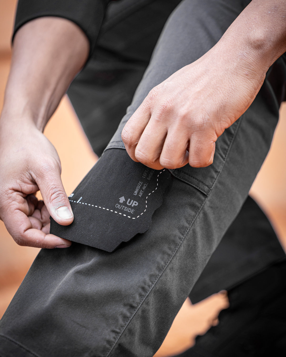 Close-up of cargo pocket details on Double Front Twill Cargo Work Pants e.s.e:pic in carbon gray