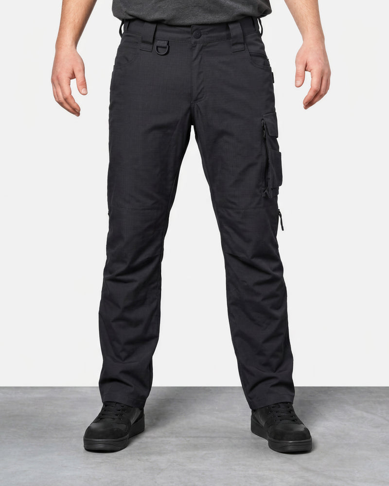 Ripstop Cargo Work Pants e.s.e:pic in black worn by a model, front view