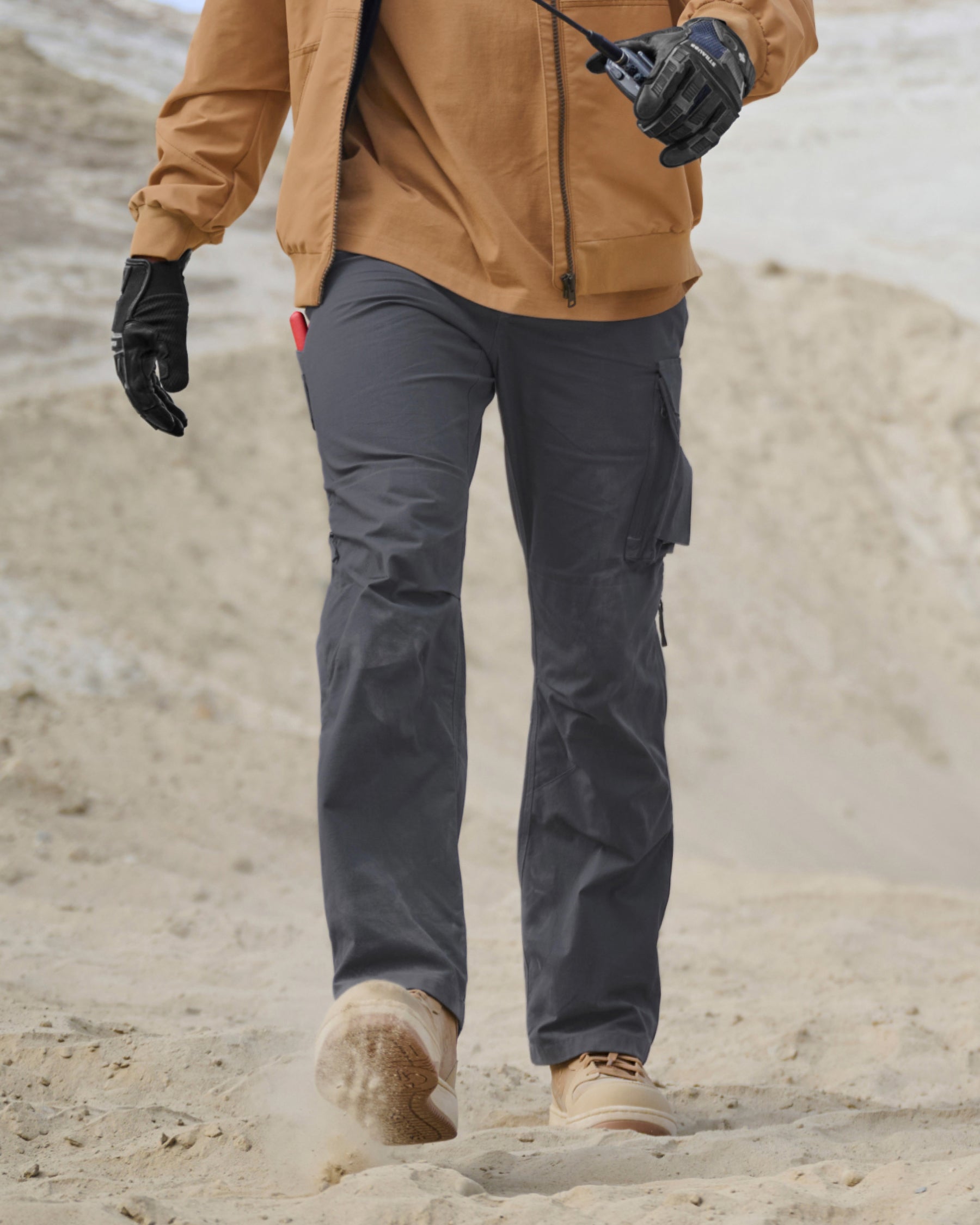Ripstop Cargo Work Pants e.s.e:pic in carbon gray worn in a work setting