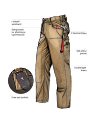 Feature view of Double Front Ripstop Cargo Work Pants e.s.e:pic in almond brown, showing cargo pocket details