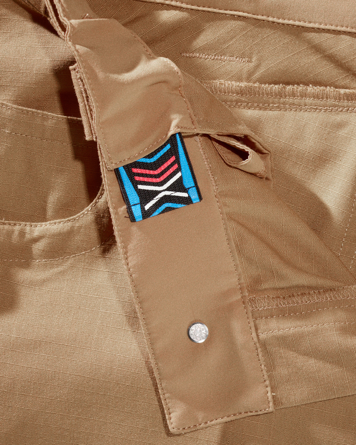 Close-up of reinforced fabric and seams on Double Front Ripstop Cargo Work Pants e.s.e:pic in almond brown