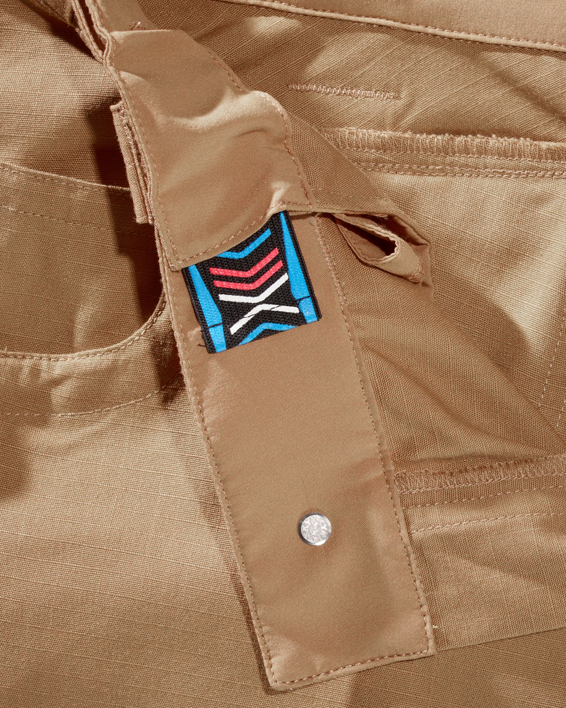 Close-up of reinforced fabric and seams on Double Front Ripstop Cargo Work Pants e.s.e:pic in almond brown