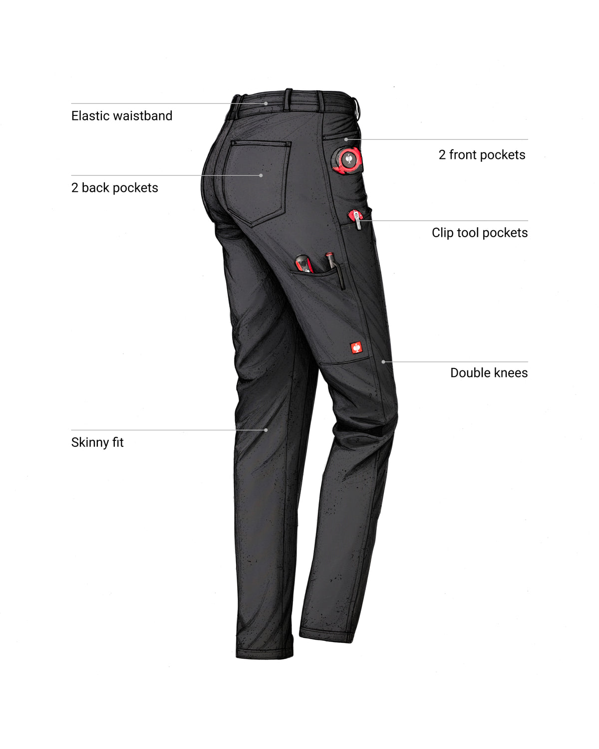Feature view of Women's Leggings e.s.e:pic in black, showing stretch fabric and pocket details
