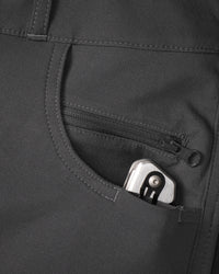 Close-up of pocket and waistband details on Women's Leggings e.s.e:pic in carbon gray