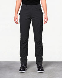 Women's Ripstop Cargo Work Pants e.s.e:pic in black worn by a model, front view