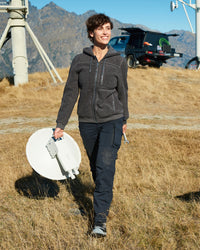 Women's Ripstop Cargo Work Pants e.s.e:pic in black in use, showing fit and movement