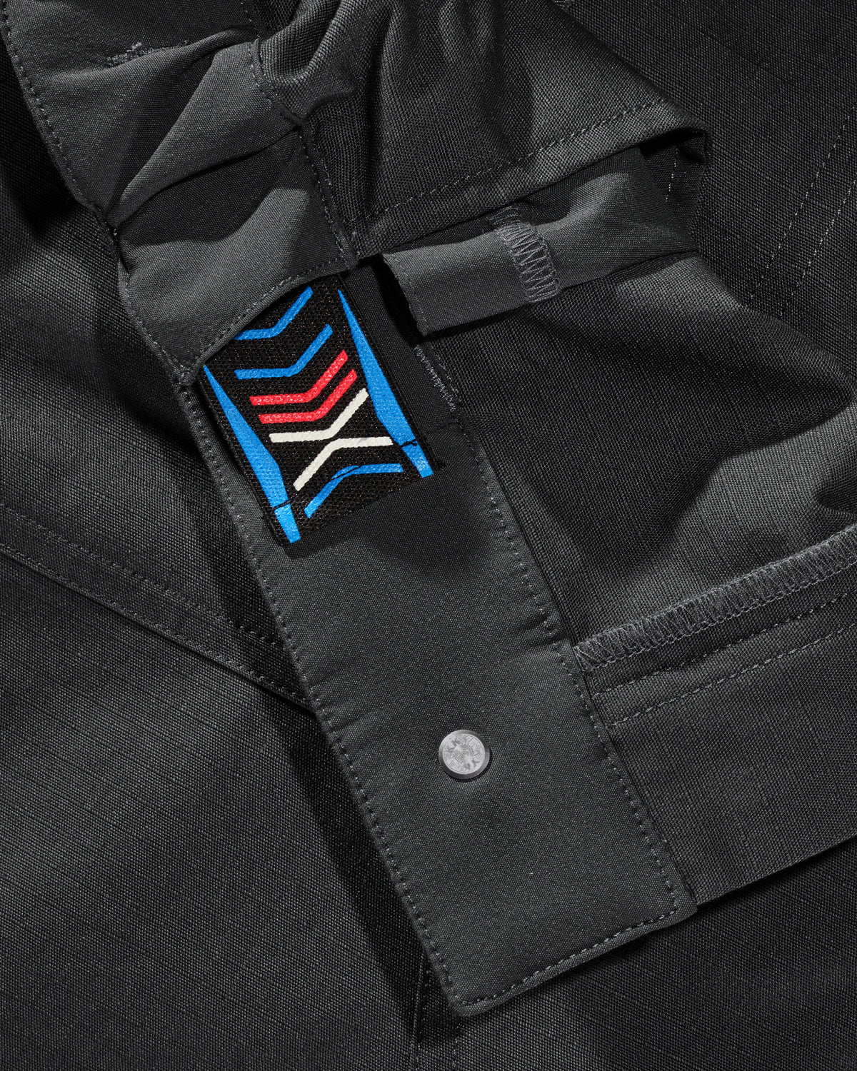 Close-up of reinforced fabric and seams on Women's Ripstop Cargo Work Pants e.s.e:pic in black