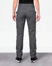 Women's Ripstop Cargo Work Pants e.s.e:pic in carbon gray worn by a model, rear view