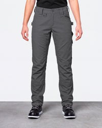 Women's Double Front Ripstop Cargo Work Pants e.s.e:pic in carbon gray worn by a model, front view