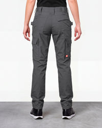 Women's Double Front Ripstop Cargo Work Pants e.s.e:pic in carbon gray worn by a model, rear view