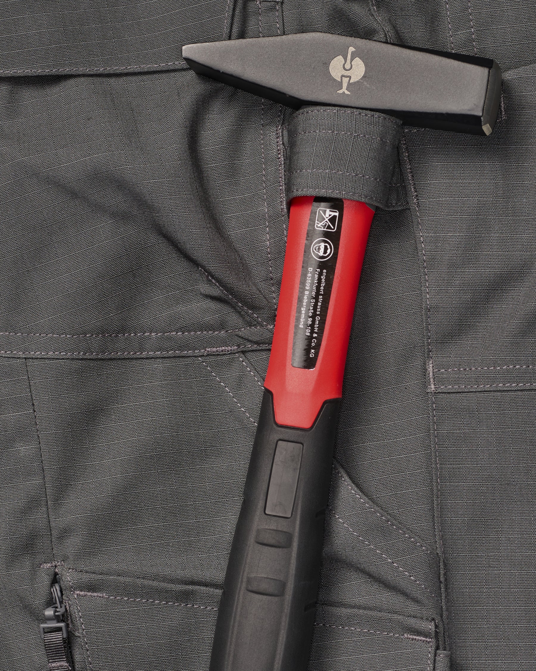 Close-up of reinforced fabric and seams on Women's Double Front Ripstop Cargo Work Pants e.s.e:pic in carbon gray