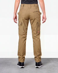 Women's Double Front Ripstop Cargo Work Pants e.s.e:pic in almond brown worn by a model, rear view