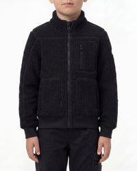 STRAUSS kids' e.s.e:pic sherpa fleece jacket in black worn, front view