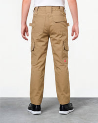 Kids' Double Front Ripstop Cargo Pants e.s.e:pic in almond brown worn by a model, rear view