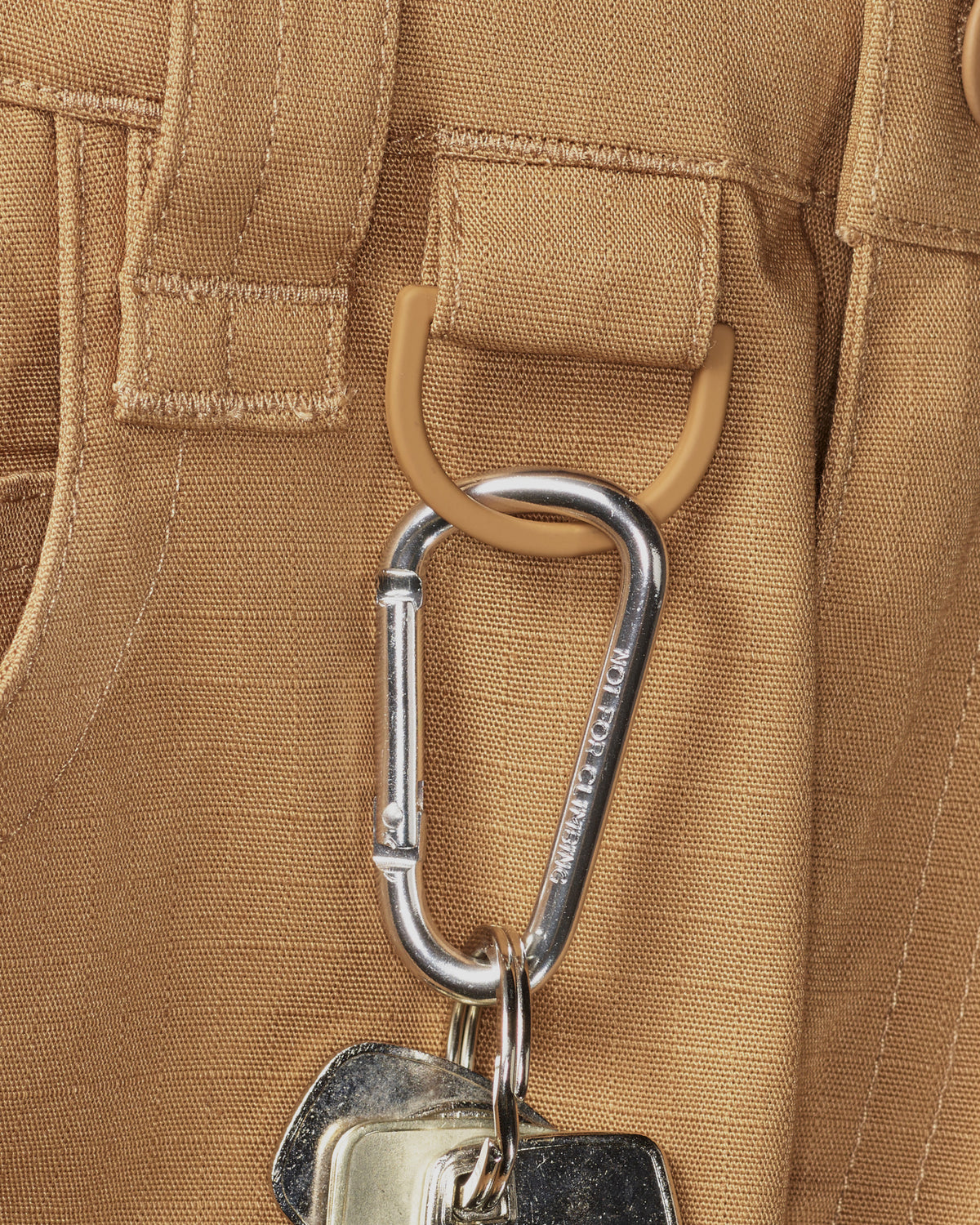 Close-up of D-ring details on Kids' Double Front Ripstop Cargo Pants e.s.e:pic in almond brown