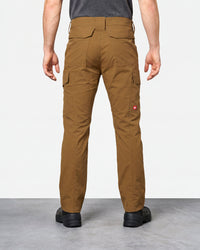 Stretch Ripstop Cargo Work Pants e.s.taktik in desert brown worn by a model, rear view