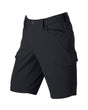 Engelbert Strauss e.s. taktik stretch ripstop cargo work shorts in black, shown as a clean front product image highlighting the above-knee workwear cut, waistband, and functional pocket placement.