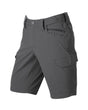 Engelbert Strauss e.s. taktik stretch ripstop cargo work shorts in carbon gray, shown as a clean front product image highlighting the above-knee workwear cut, waistband, and functional pocket placement.