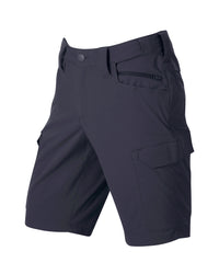 Engelbert Strauss e.s. taktik stretch ripstop cargo work shorts in nero blue, shown as a clean front product image highlighting the above-knee workwear cut, waistband, and functional pocket placement.