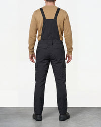 black STRAUSS Stretch Ripstop Cargo Work Bib Overall e.s.taktik worn by a model, back view