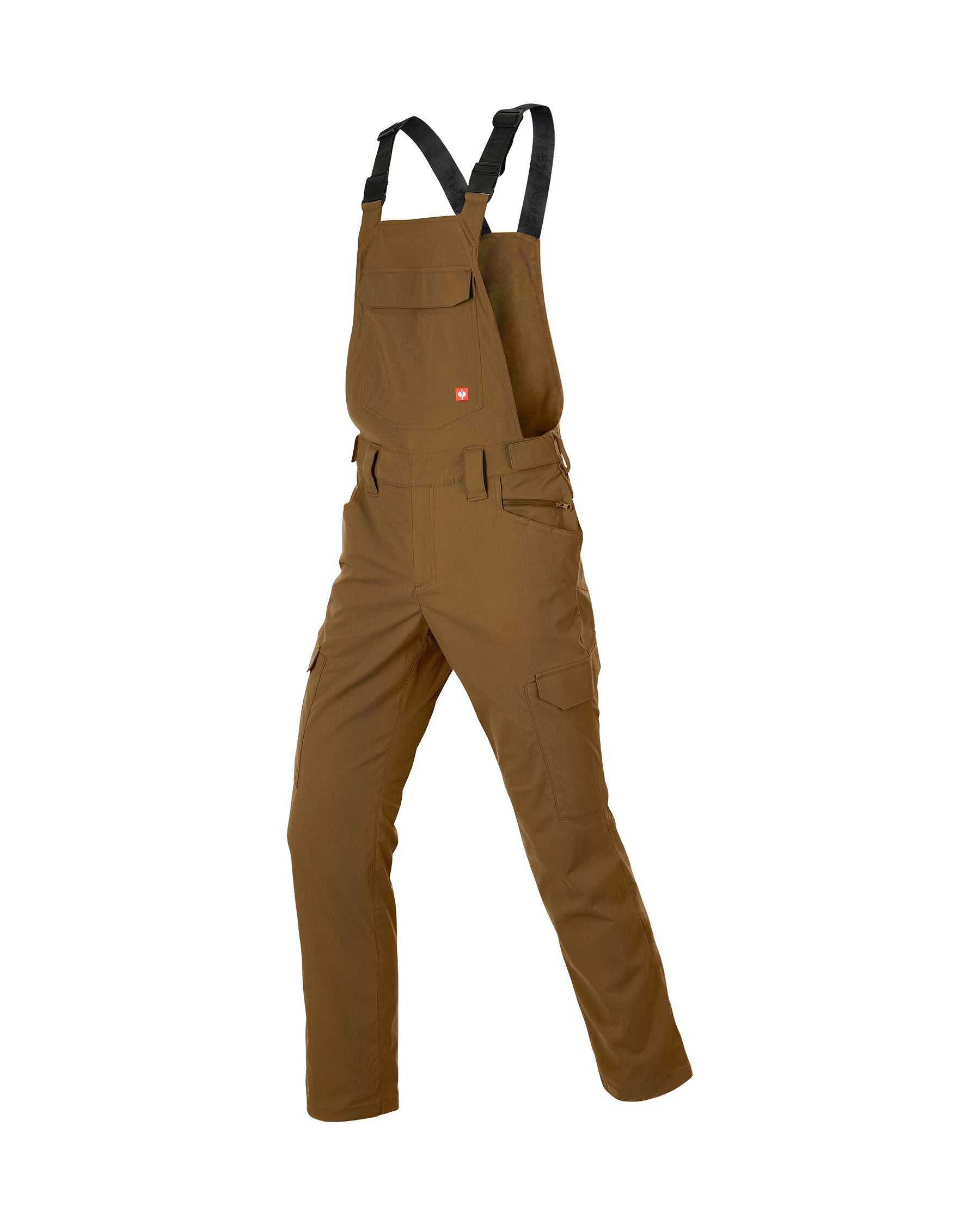 STRAUSS Stretch Ripstop Cargo Work Bib Overall e.s.taktik in desert brown, front view