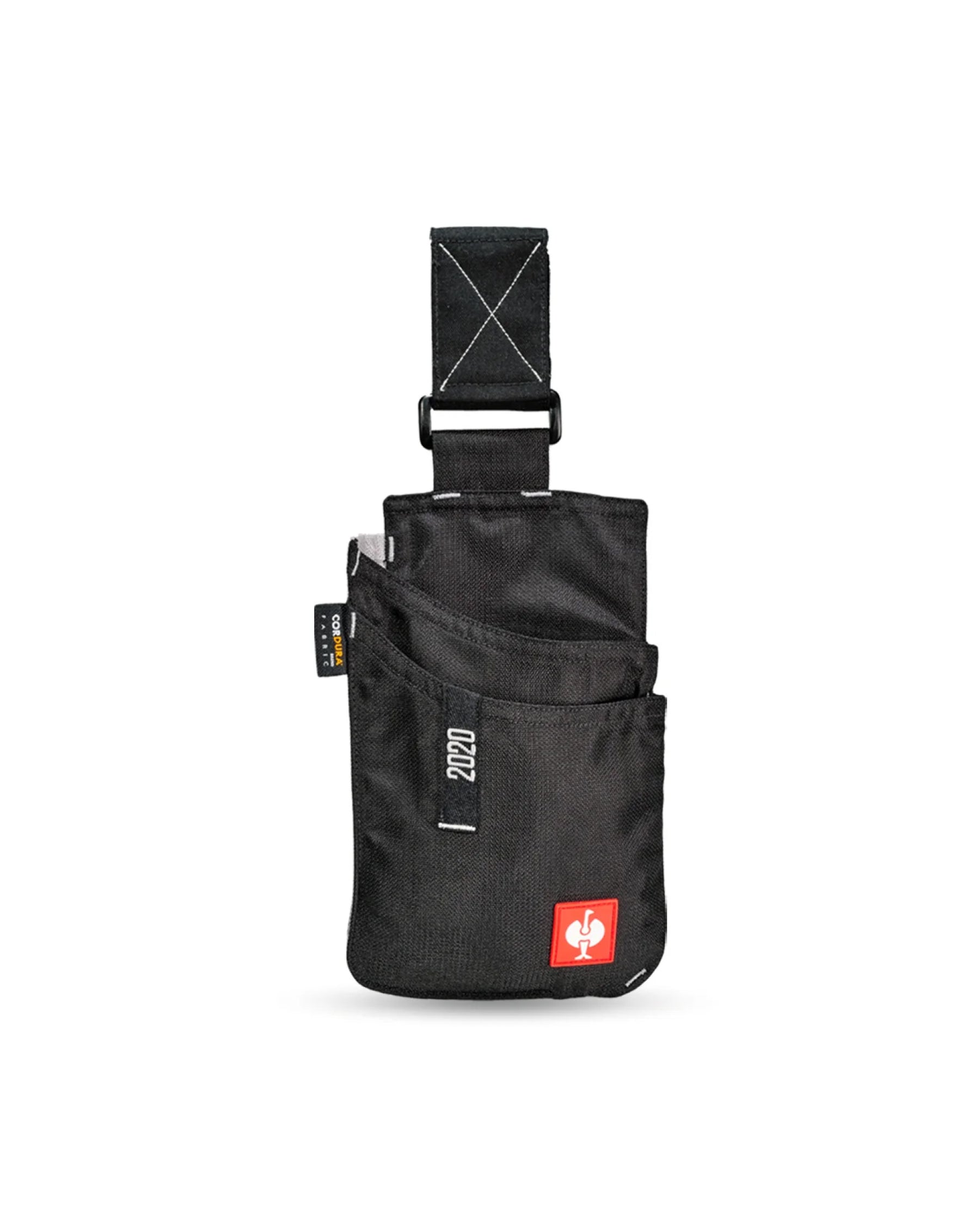 Black and platinum STRAUSS e.s.motion 2020 small tool bag with modular pockets and belt attachment points.