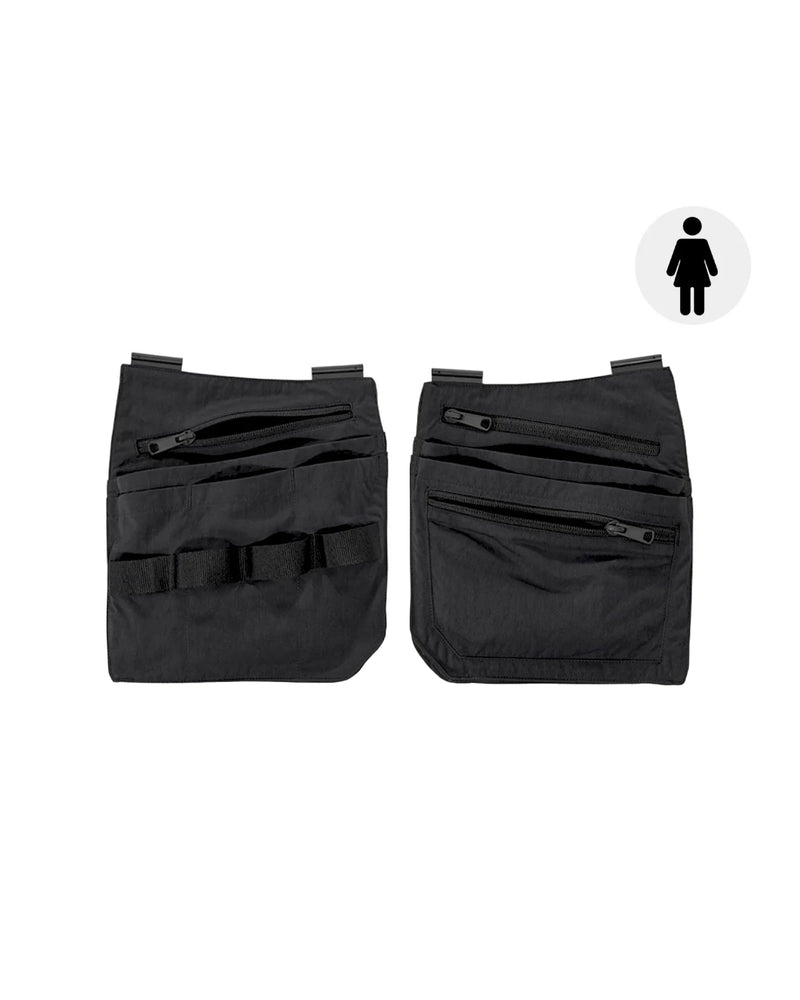Black STRAUSS women's e.s.concrete light tool bags with modular pockets and belt attachment points.