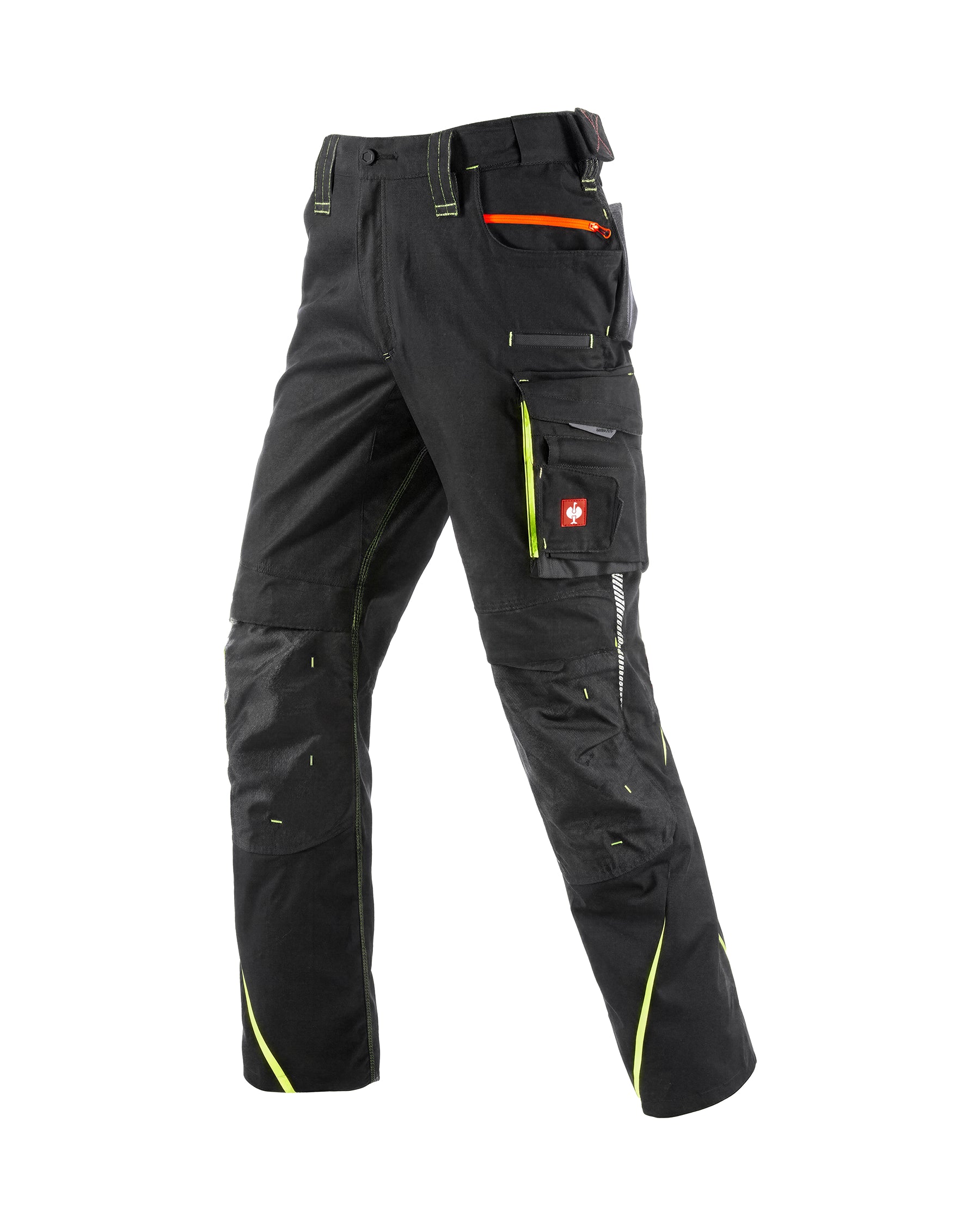STRAUSS Cargo Work Pants e.s.motion 2020 in black/high-vis yellow-orange, front view