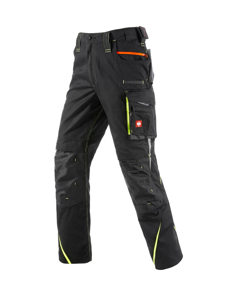 STRAUSS Cargo Work Pants e.s.motion 2020 in black/high-vis yellow-orange, front view