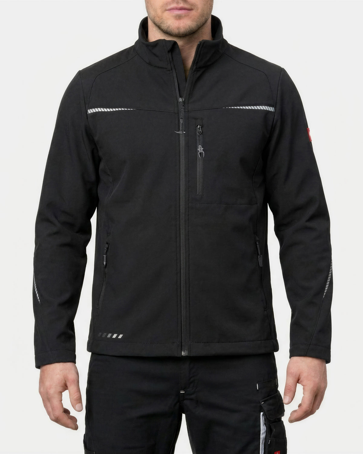 STRAUSS e.s.motion 2020 softshell jacket in black worn, front view