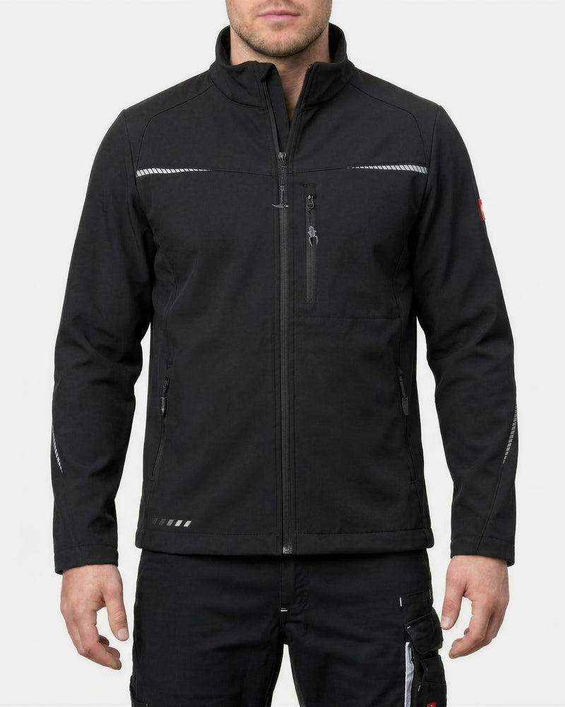 STRAUSS e.s.motion 2020 softshell jacket in black worn, front view