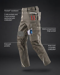 Feature view of Cargo Work Pants e.s.motion 2020 in stone/plaster, showing cargo pocket details